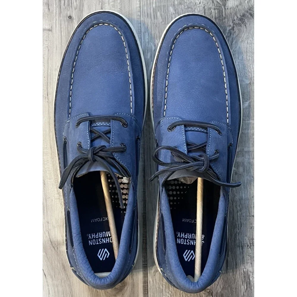 Johnston & Murphy McGuffey 2 Boat Shoe Size 13M Blue Leather Suede Tie NWOB